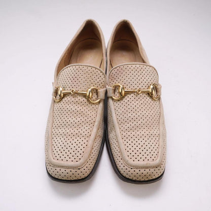 GUCCI Loafers Shoes Horse Bit EU 37.5 US 7.5 Suede Beige Authentic