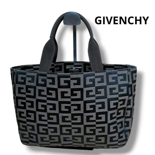 GIVENCHY Hand Bag Tote Purse Canvas Leather Brown Authentic