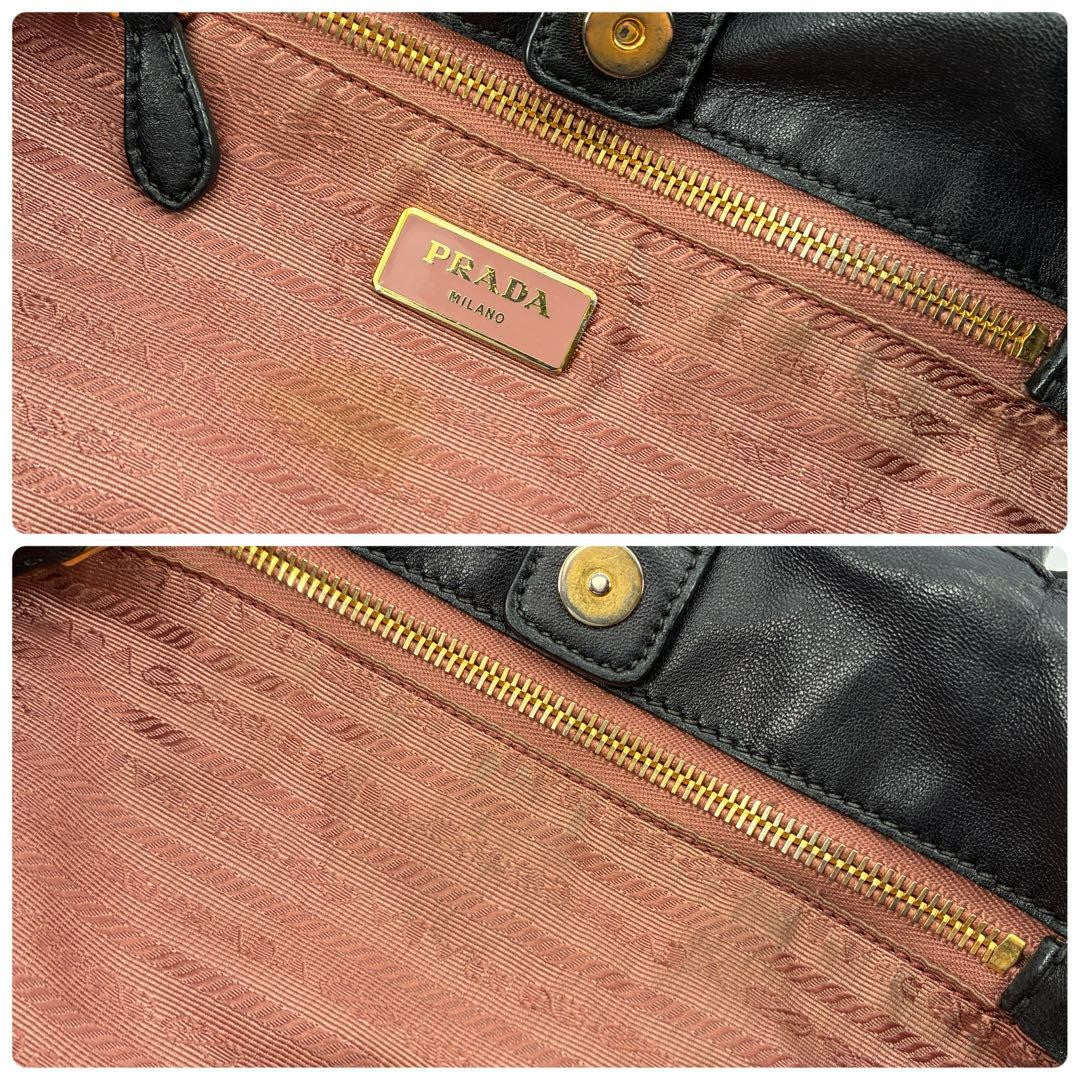 PRADA Tote bag Purse handbag ribbon logo hardware nylon black gold Women's Auth