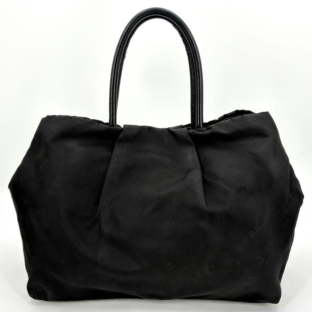 PRADA Tote bag Purse handbag ribbon logo hardware nylon black gold Women's Auth