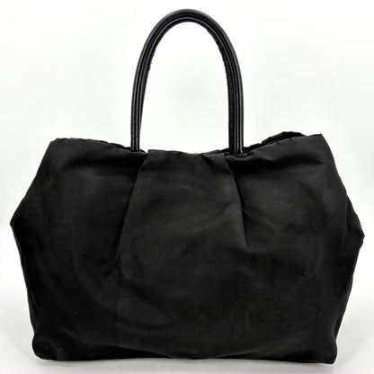 PRADA Tote bag Purse handbag ribbon logo hardware nylon black gold Women's Auth