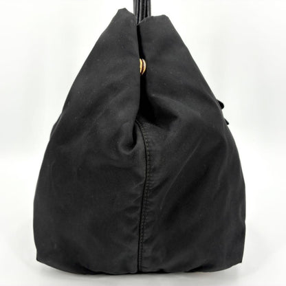 PRADA Tote bag Purse handbag ribbon logo hardware nylon black gold Women's Auth