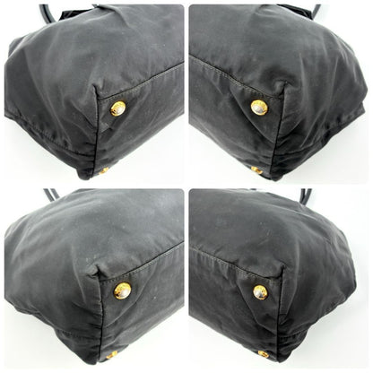 PRADA Tote bag Purse handbag ribbon logo hardware nylon black gold Women's Auth