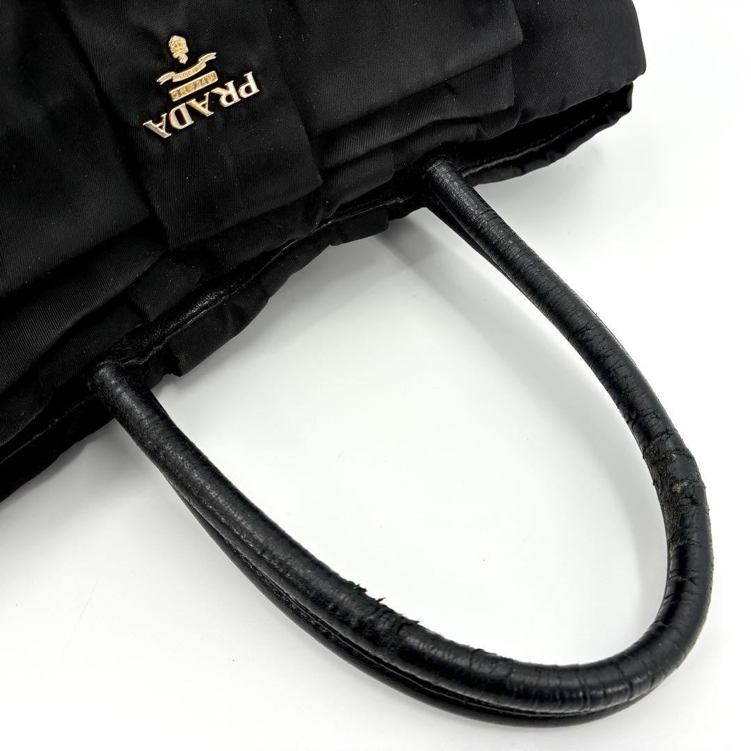PRADA Tote bag Purse handbag ribbon logo hardware nylon black gold Women's Auth