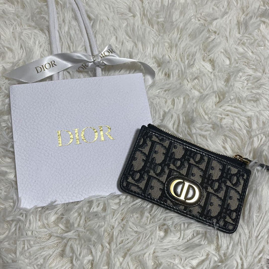 Christian Dior Coin Case Wallet Purse Compact Trotter CD Navy Gold Authentic