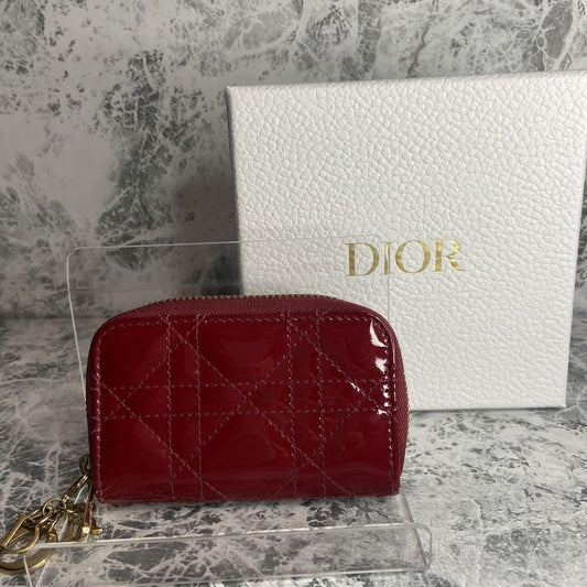 Christian Dior Coin Case Wallet Purse Compact Cannage Red Authentic