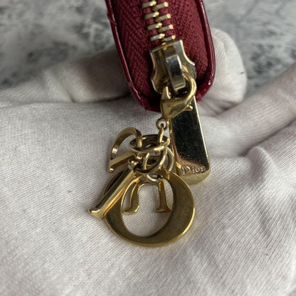 Christian Dior Coin Case Wallet Purse Compact Cannage Red Authentic