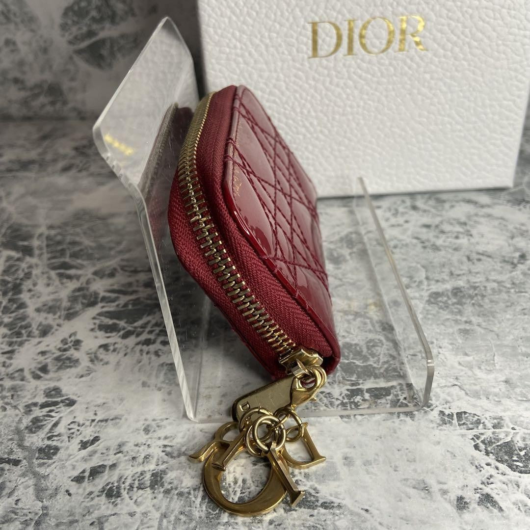 Christian Dior Coin Case Wallet Purse Compact Cannage Red Authentic
