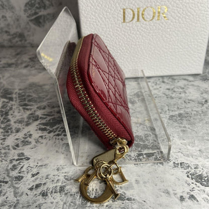 Christian Dior Coin Case Wallet Purse Compact Cannage Red Authentic