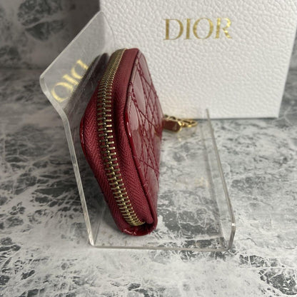 Christian Dior Coin Case Wallet Purse Compact Cannage Red Authentic