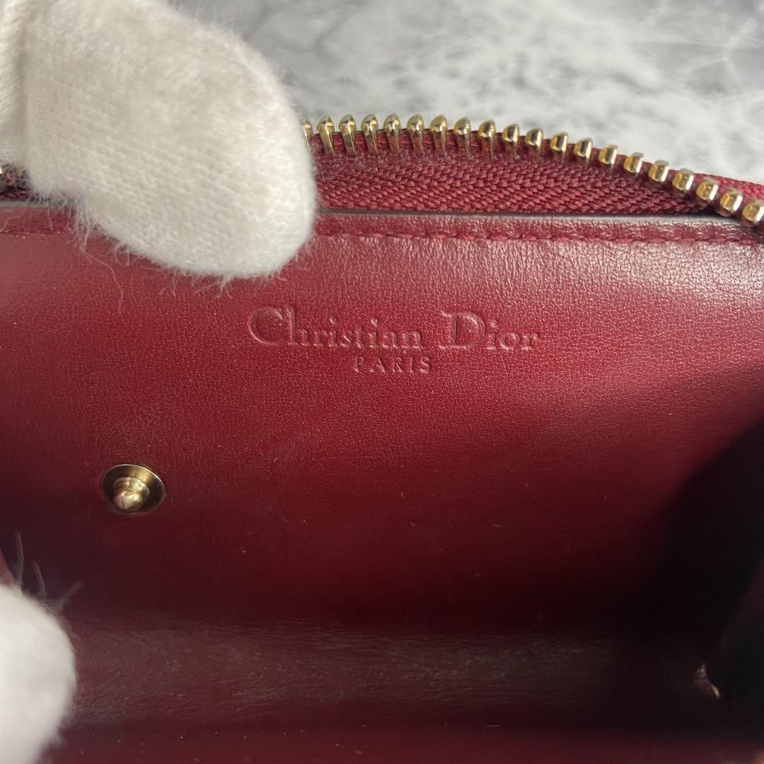 Christian Dior Coin Case Wallet Purse Compact Cannage Red Authentic