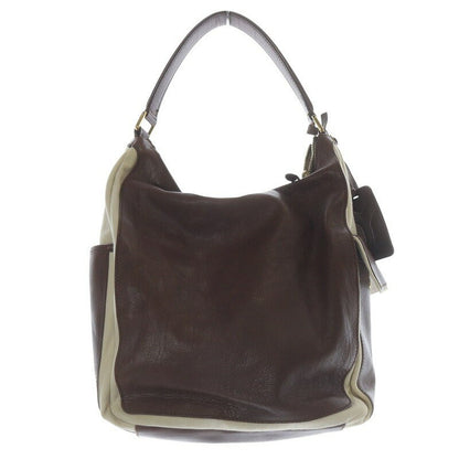Saint Laurent Shoulder Bag Purse Canvas Leather Brown Beige Authentic