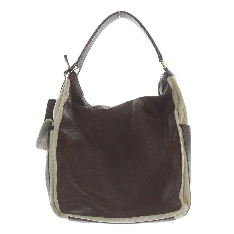 Saint Laurent Shoulder Bag Purse Canvas Leather Brown Beige Authentic