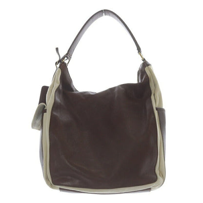 Saint Laurent Shoulder Bag Purse Canvas Leather Brown Beige Authentic