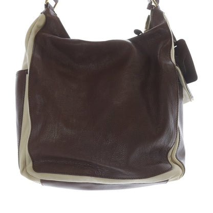Saint Laurent Shoulder Bag Purse Canvas Leather Brown Beige Authentic
