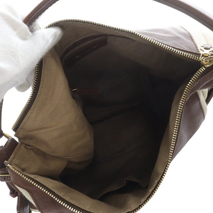Saint Laurent Shoulder Bag Purse Canvas Leather Brown Beige Authentic
