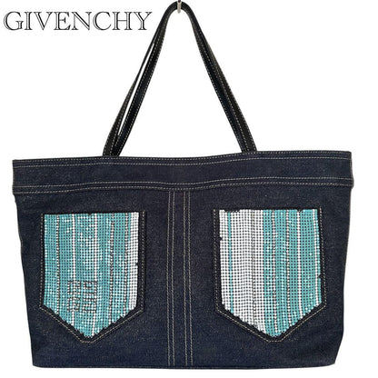 GIVENCHY Hand Bag Tote Purse 4G Denim Navy Authentic