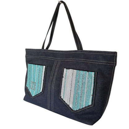 GIVENCHY Hand Bag Tote Purse 4G Denim Navy Authentic