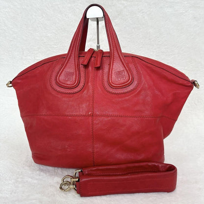 GIVENCHY Hand Shoulder Bag Tote Purse 2way Nightingale Leather Red Authentic