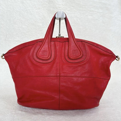 GIVENCHY Hand Shoulder Bag Tote Purse 2way Nightingale Leather Red Authentic