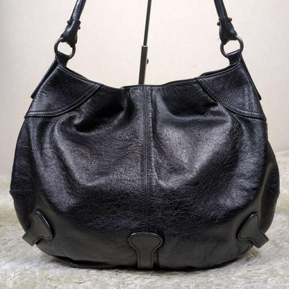 Salvatore Ferragamo Shoulder Bag Purse Gancini Black Leather Authentic