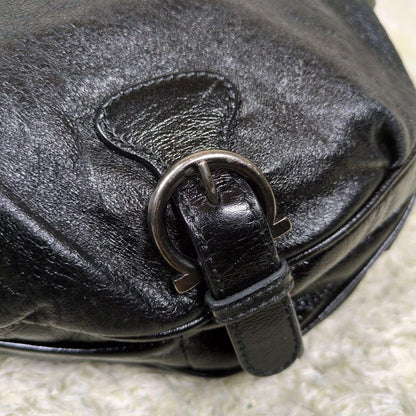 Salvatore Ferragamo Shoulder Bag Purse Gancini Black Leather Authentic