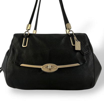 COACH Shoulder Bag Purse 2way Turn Lock Leather Black Authentic