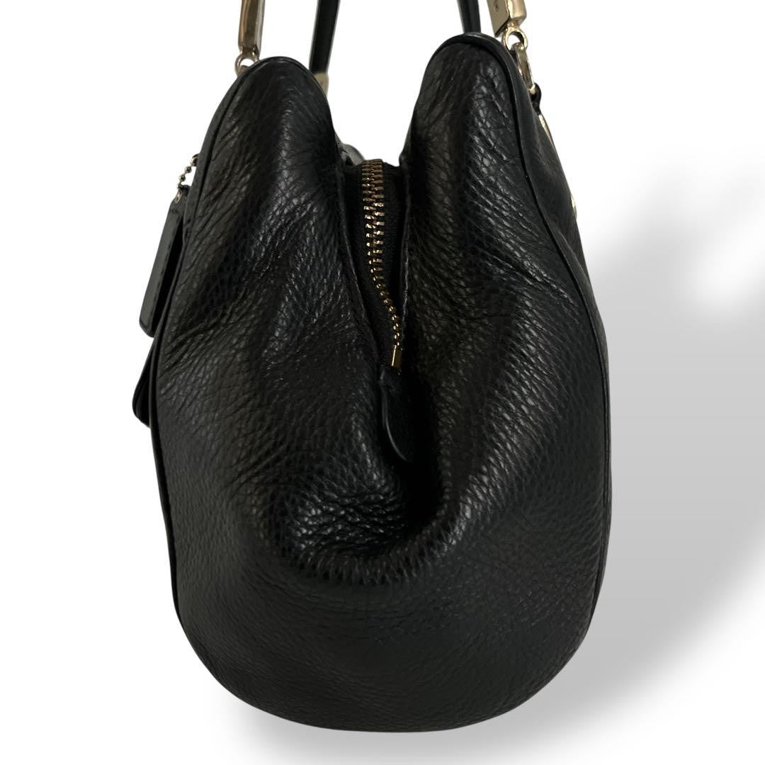 COACH Shoulder Bag Purse 2way Turn Lock Leather Black Authentic