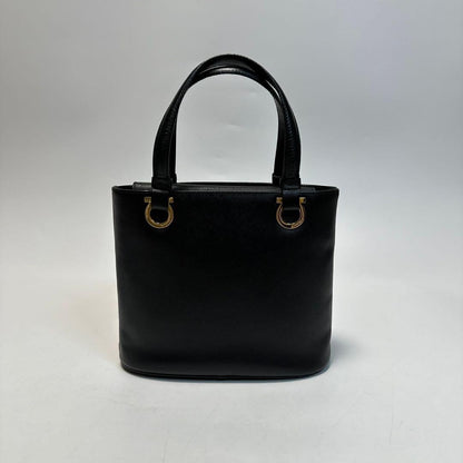Salvatore Ferragamo Hand Bag Tote Purse Gancini Leather Authentic Black