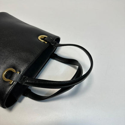 Salvatore Ferragamo Hand Bag Tote Purse Gancini Leather Authentic Black