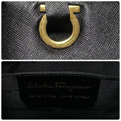 Salvatore Ferragamo Hand Bag Tote Purse Gancini Leather Authentic Black