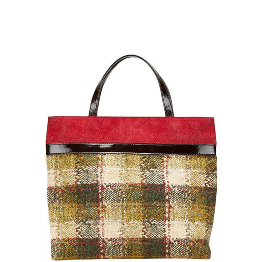 BURBERRY Hand Bag Tote Purse Nova Check Green Red Black Authentic