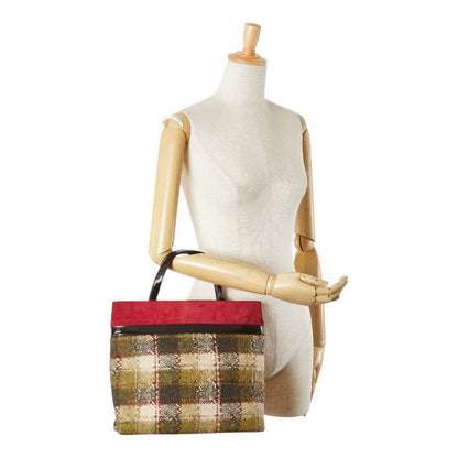 BURBERRY Hand Bag Tote Purse Nova Check Green Red Black Authentic