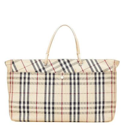 BURBERRY Hand Bag Tote Purse Nova Check Canvas Leather Beige Authentic