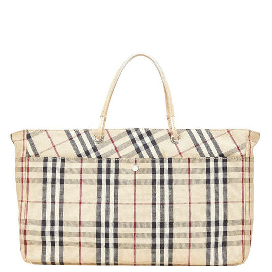 BURBERRY Hand Bag Tote Purse Nova Check Canvas Leather Beige Authentic