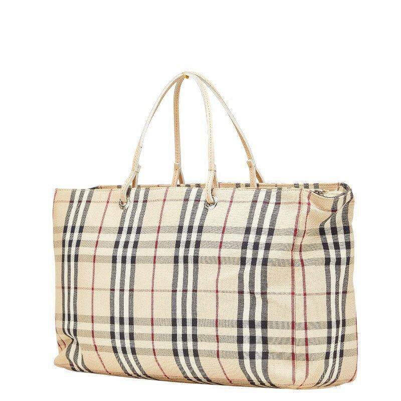 BURBERRY Hand Bag Tote Purse Nova Check Canvas Leather Beige Authentic