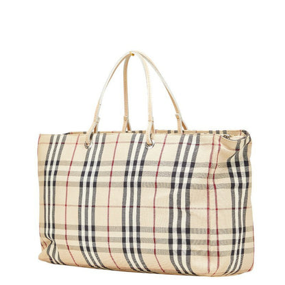 BURBERRY Hand Bag Tote Purse Nova Check Canvas Leather Beige Authentic