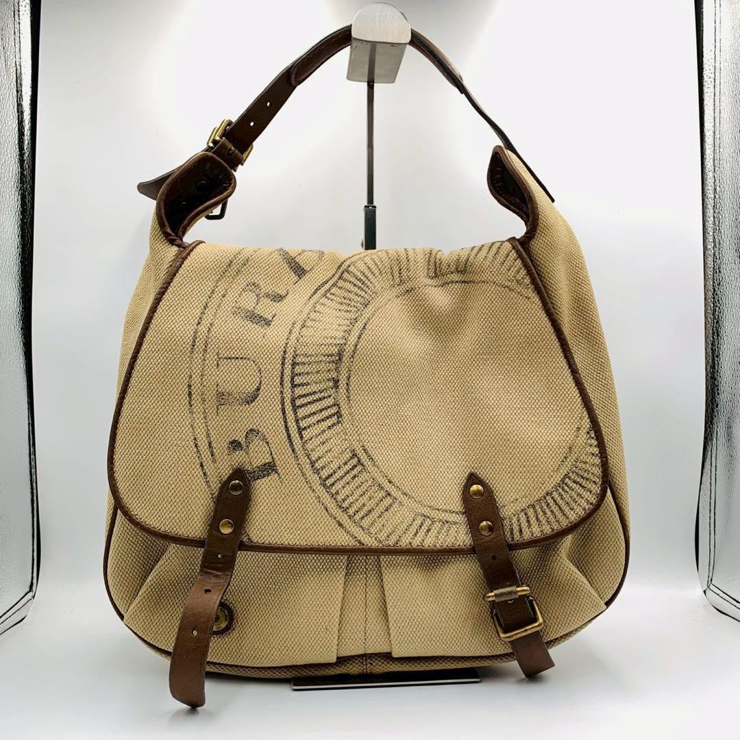 BURBERRY Shoulder Bag Purse 2way Canvas Leather Brown Beige Authentic