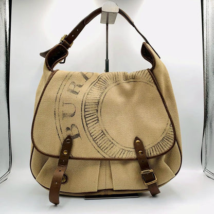 BURBERRY Shoulder Bag Purse 2way Canvas Leather Brown Beige Authentic