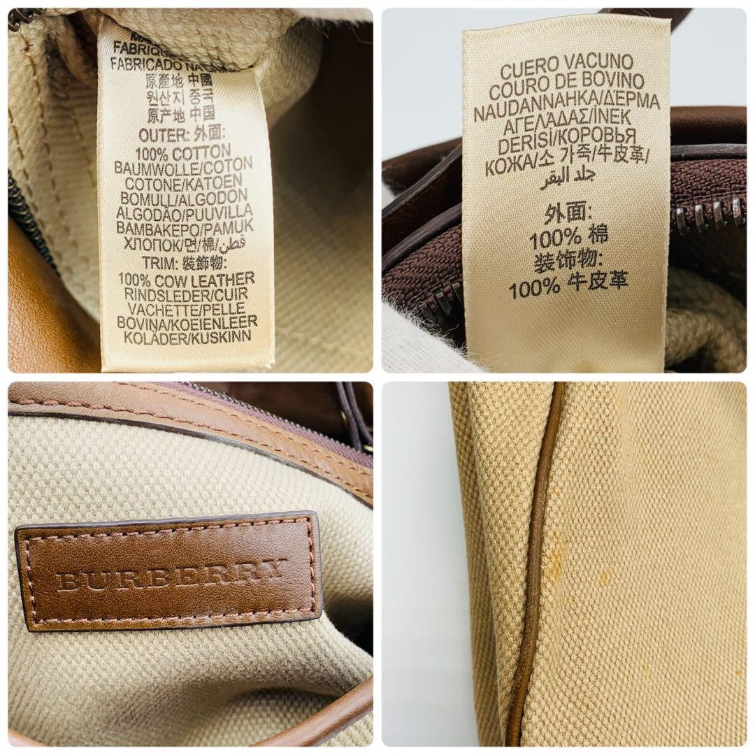 BURBERRY Shoulder Bag Purse 2way Canvas Leather Brown Beige Authentic