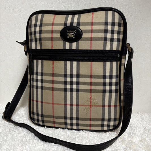BURBERRY Shoulder Bag Purse Nova Check Canvas Black Authentic