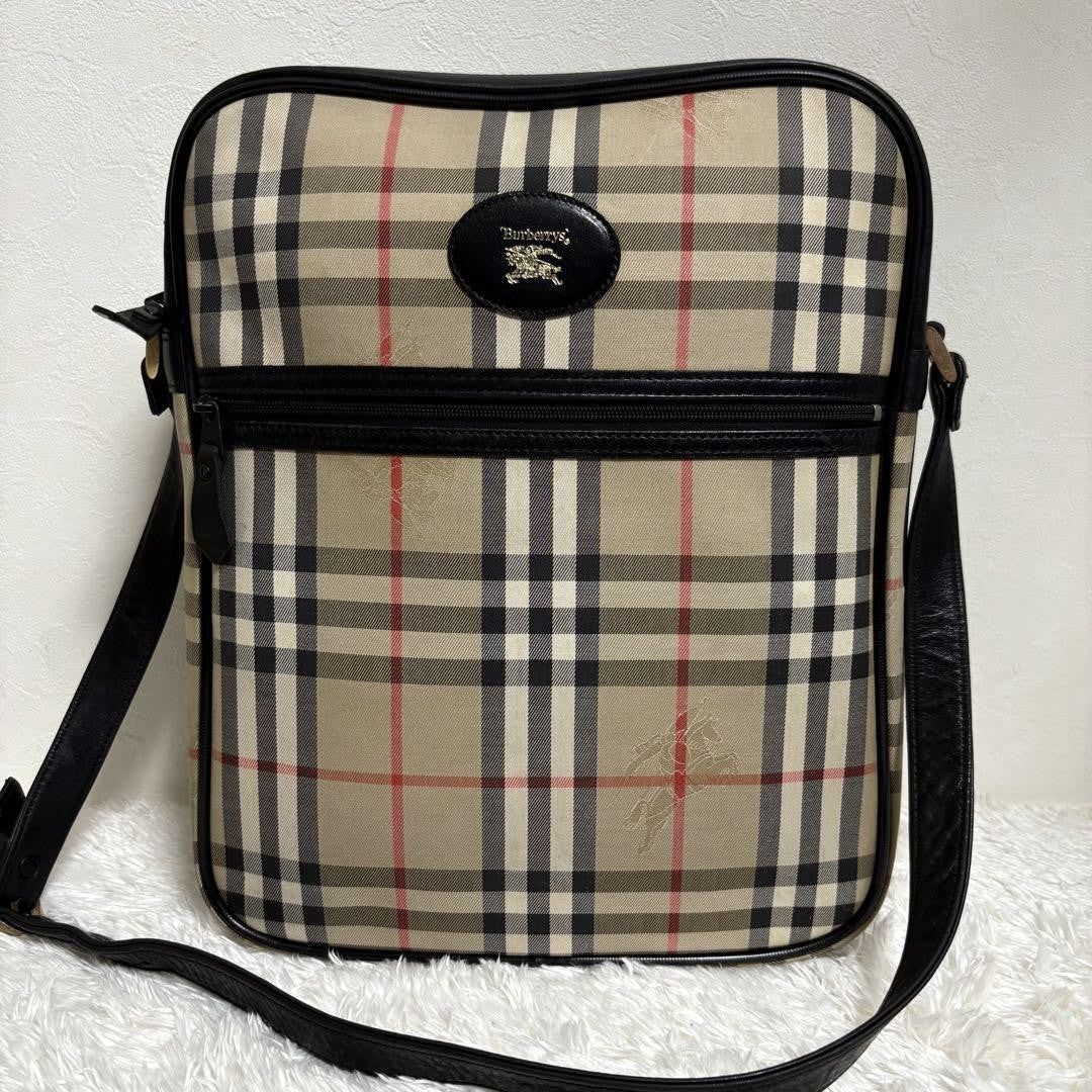 BURBERRY Shoulder Bag Purse Nova Check Canvas Black Authentic