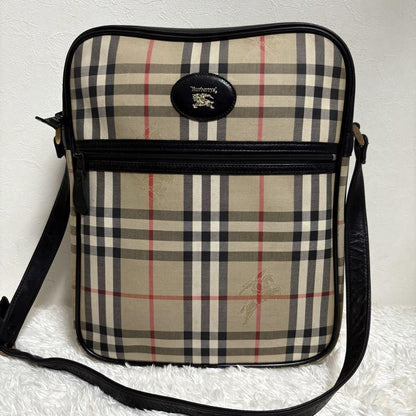 BURBERRY Shoulder Bag Purse Nova Check Canvas Black Authentic