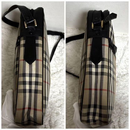 BURBERRY Shoulder Bag Purse Nova Check Canvas Black Authentic