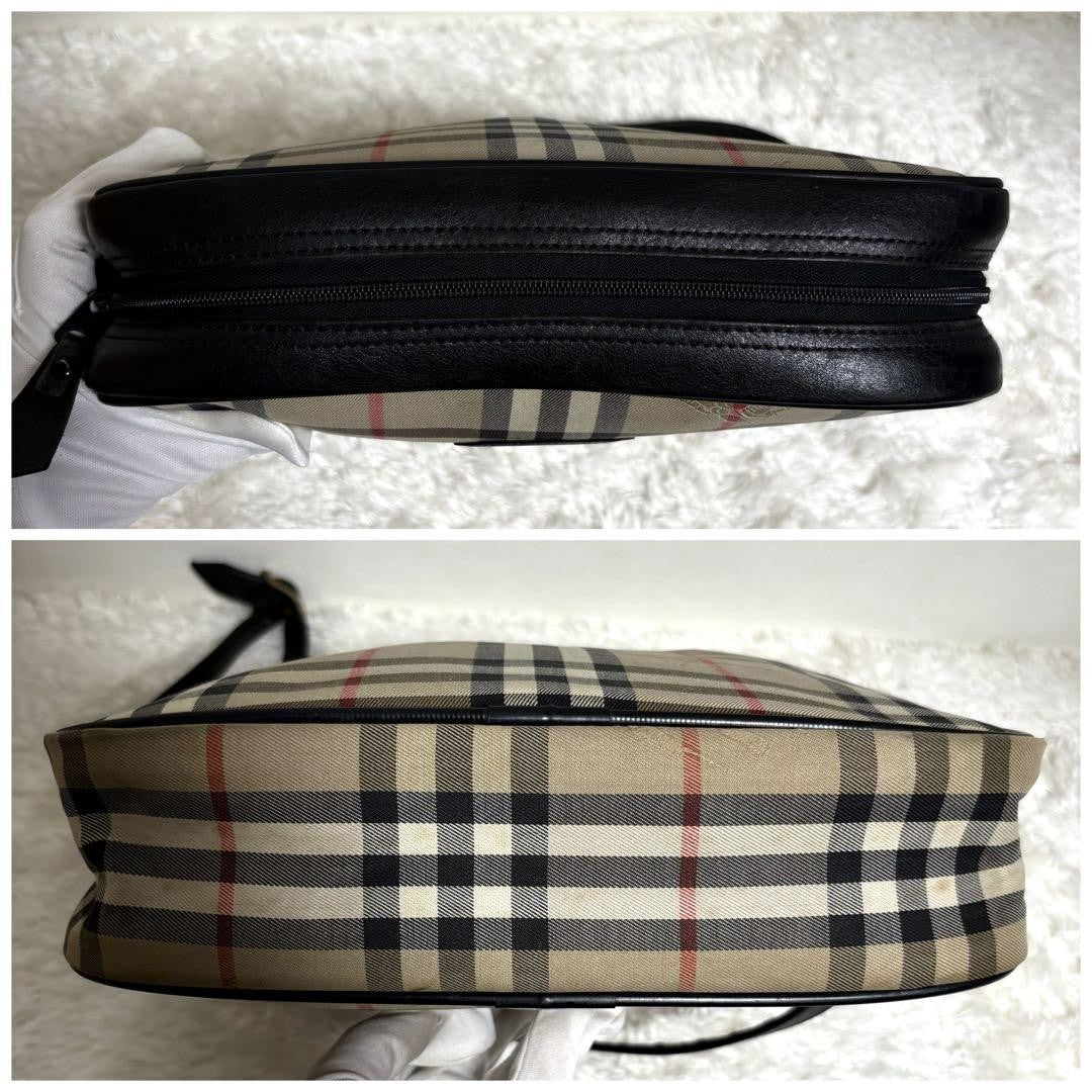 BURBERRY Shoulder Bag Purse Nova Check Canvas Black Authentic