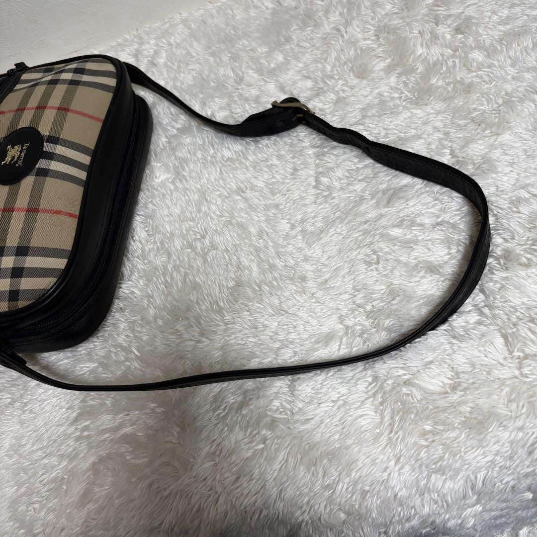 BURBERRY Shoulder Bag Purse Nova Check Canvas Black Authentic