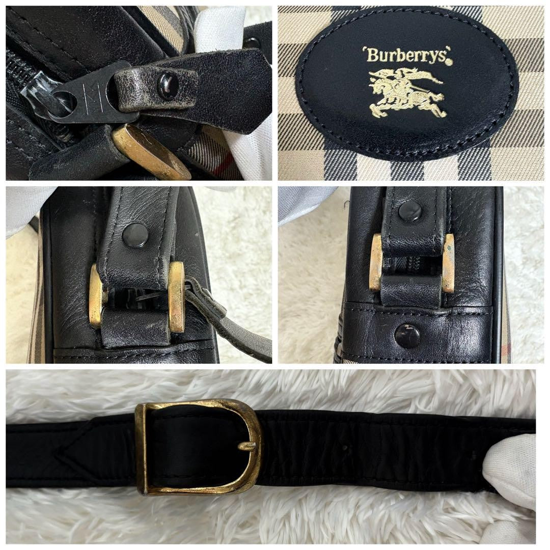 BURBERRY Shoulder Bag Purse Nova Check Canvas Black Authentic