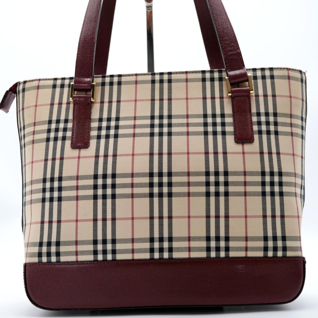 BURBERRY Hand Bag Tote Purse Nova Check Bordeaux Authentic