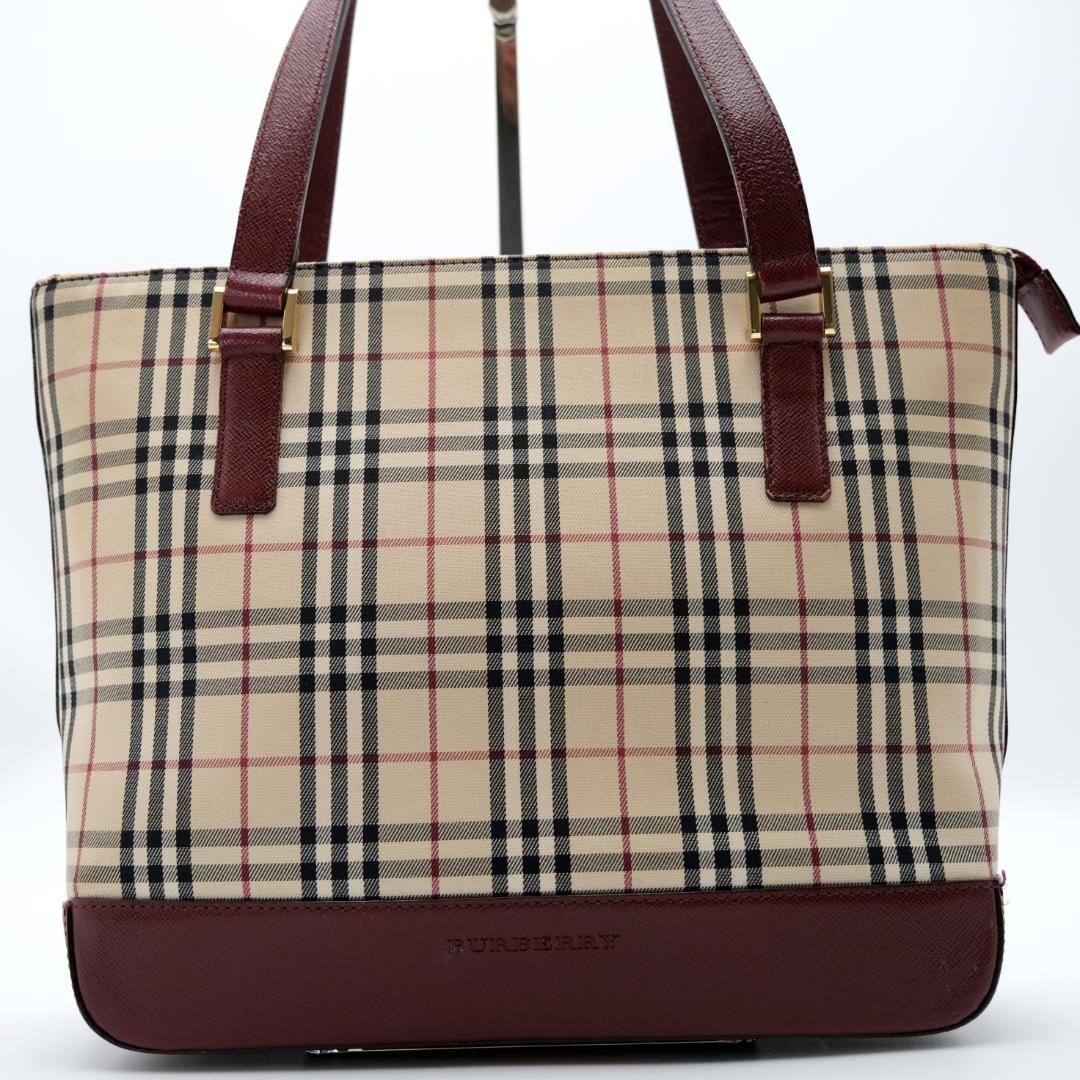 BURBERRY Hand Bag Tote Purse Nova Check Bordeaux Authentic