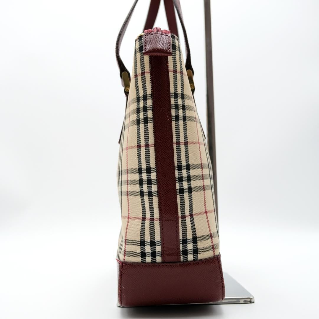 BURBERRY Hand Bag Tote Purse Nova Check Bordeaux Authentic
